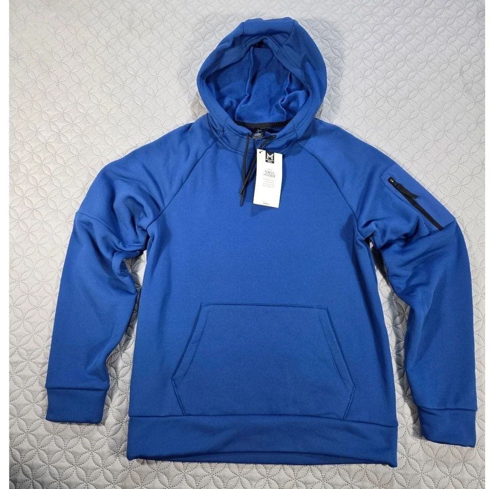 Members Mark Mens Tech Fleece Hoodie Blue Small NWT Security Zip Pocket Pullover
